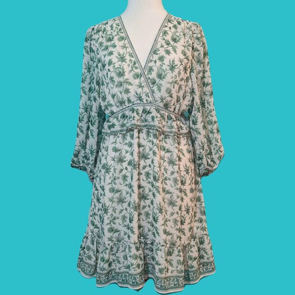 Max Studio London Green Floral Pattern Boho Dress Preowned - Picture 1 of 6